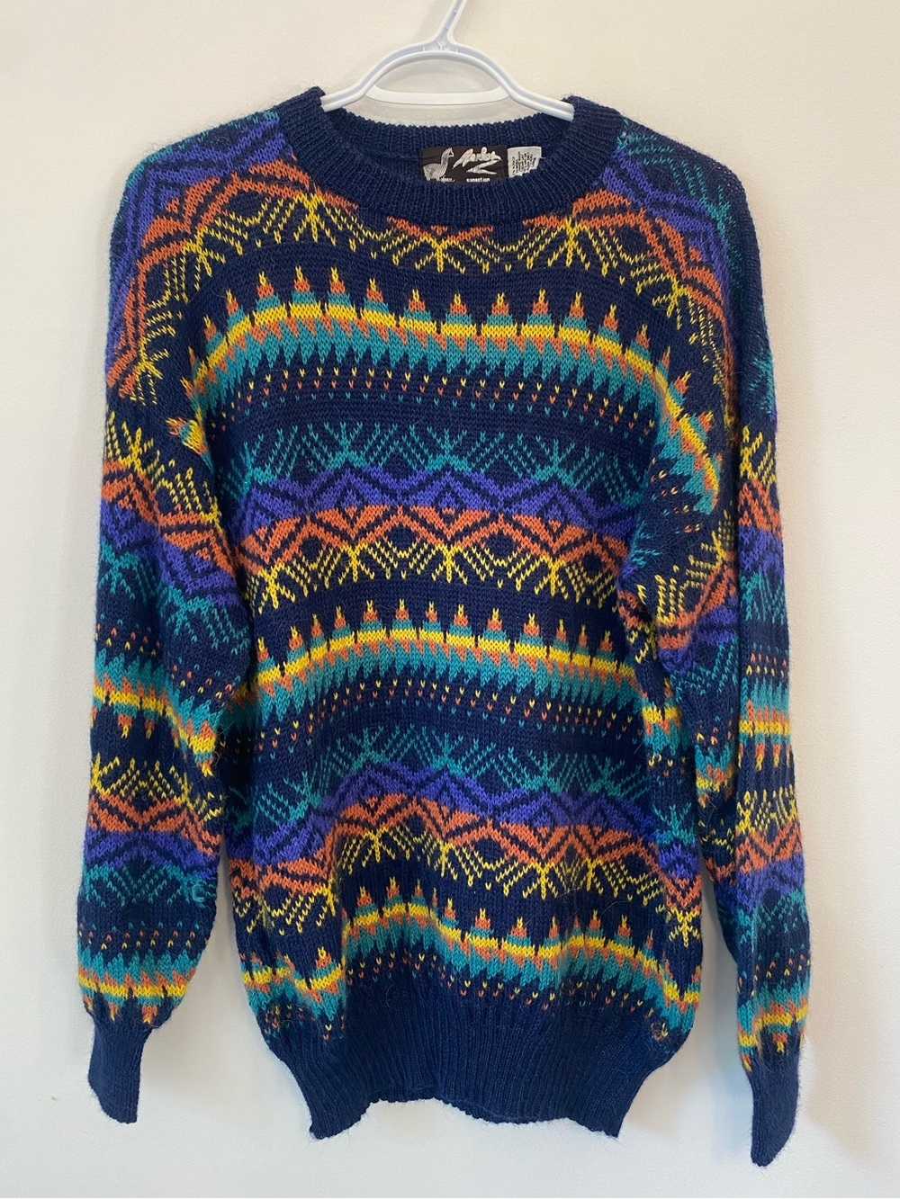 Vintage Alpaca Wool knit colourful geometric sweater Peru